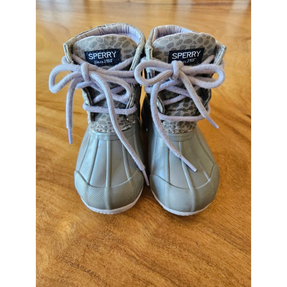 Baby Sperry Gray Leopard Print Rain & Snow Boots Size 7
